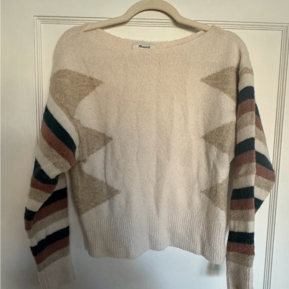 Madewell Women's Cream Sweater with Striped Sleeves